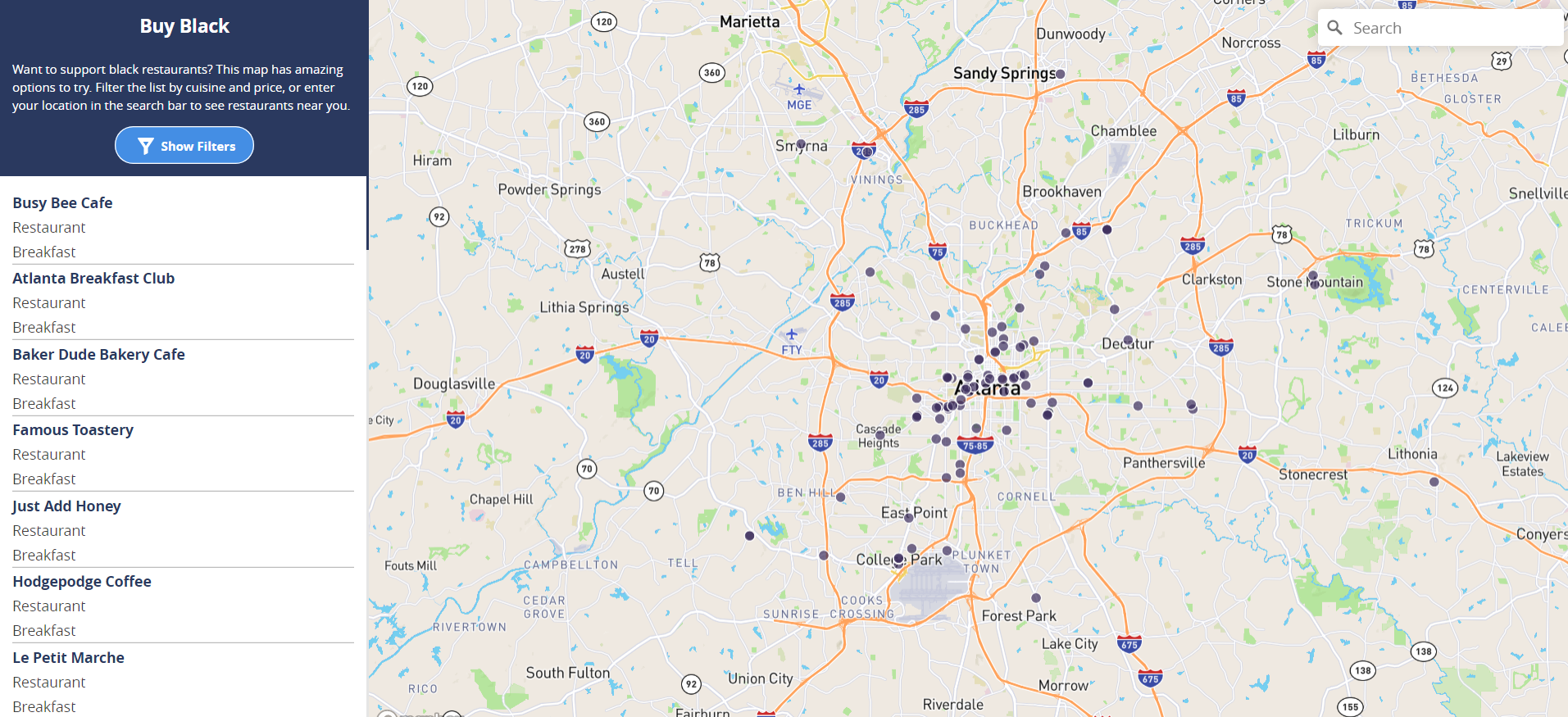 Asset map of black owned restaurants